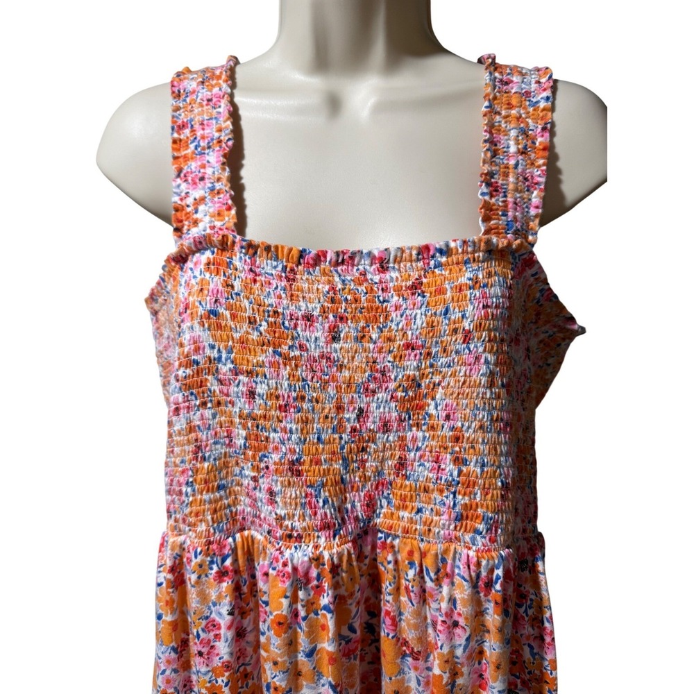 Old Navy Floral Smocked Maxi Dress XL Orange Pink Ditsy Print Boho Sundress - Picture 3 of 8
